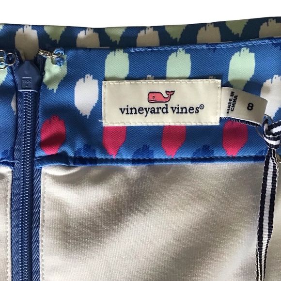 VINEYARD VINES Skort Ikat Dot Print Cornflower Pockets Zipper MSRP $128 SZ 8 NWT - Picture 2 of 10